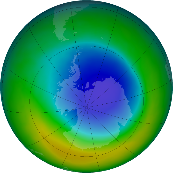 Antarctic ozone map for October 2013
